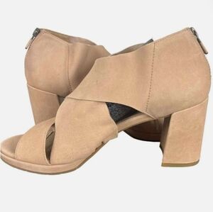 Eileen Fisher Tan Suede Crossover Block Heel Sandals